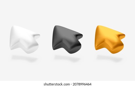Arrow. Computer pointer or mouse cursor. White black and gold volume left arrow set. Vector illustration