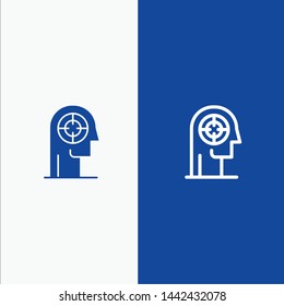Arrow, Concentration, Focus, Head, Human Line and Glyph Solid icon Blue banner Line and Glyph Solid icon Blue banner
