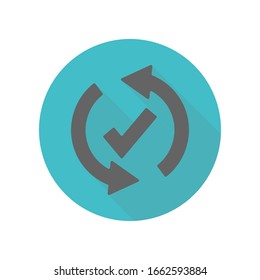 Flecha, confirmar icono de sombra larga. Glifo simple, vector plano de iconos de flecha para ui y ux, sitio web o aplicación móvil