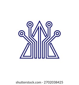 Seta para cima com ponto de conexão para o logotipo da tecnologia e inovação