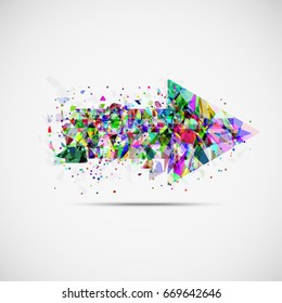arrow consisting of many particles and triangles. Vector illustration