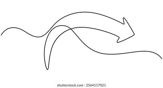 Arrow in continuous line drawing style. Line art of the arrow icon. Vector illustration. Abstract background, Arrow Symbol Continuous Line Icon, continuous line drawing of horizontal double arrow.