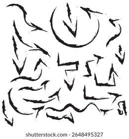 Arrow crayon brush doodle chalk line stroke. Sketch pencil texture line scribble arrow icon. Hand drawn grunge crayon brush sketch direction element on chalkboard. Vector illustration