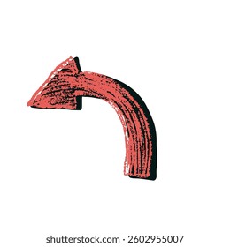 Arrow crayon drawing. Neo brutalist left turn doodle style. Pointer rotate for collage isolated on white background. Vector hand drawn illustration.