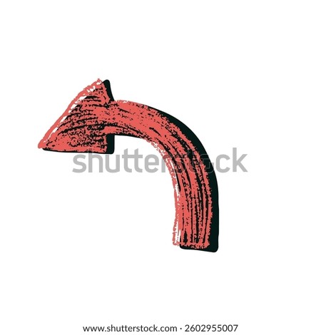 Arrow crayon drawing. Neo brutalist left turn doodle style. Pointer rotate for collage isolated on white background. Vector hand drawn illustration.