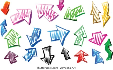 arrow crayon pencil pastel chalk line color hand vector element brush illustration drawn circle texture fun cute doodle frame design sketch scribble underline check marker childish charcoal pen