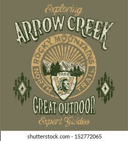 Arrow Creek the great outdoor - Vector artwork for boy sportswear - 3 custom colors - Grunge effect in separate layer