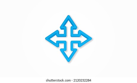 Arrow cross, four way 3d line flat color icon. Realistic vector illustration. Pictogram isolated. Top view. Colorful transparent shadow design.