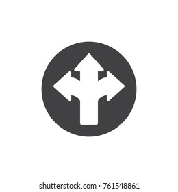 Arrow cross, three-way icon vector, filled flat sign, solid pictogram isolated on white. Different directional arrows symbol, logo illustration.