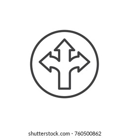 Arrow cross, three-way line icon, outline vector sign, linear style pictogram isolated on white. Different directional arrows symbol, logo illustration. Editable stroke