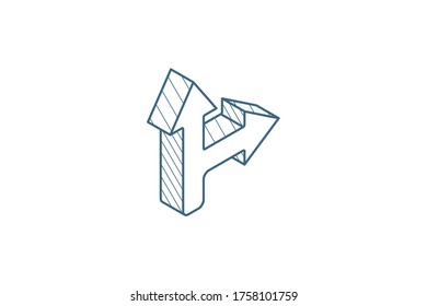 Arrow cross, turn right isometric icon. 3d vector illustration. Isolated line art technical drawing. Editable stroke