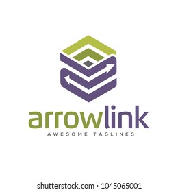 arrow cube 3d box logo, package box arrow logo concept