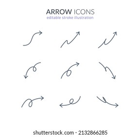 arrow curl icon set for web and app. thin line drawing arrows. editable stroke vector illustration