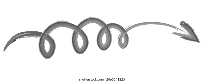 La flecha se enrosca en una espiral. Boceto. Flecha con cuatro bucles rizados. Señal de acuarela dibujada a mano. Ilustración vectorial. Contorno sobre fondo blanco aislado. 