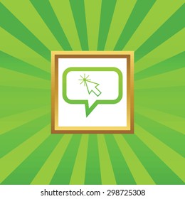 Arrow cursor in chat bubble, in golden frame, on green abstract background