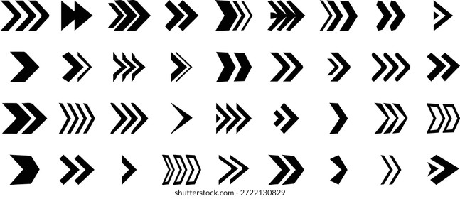 Flecha. Cursor. Colección diferentes signos de flecha. Establezca diferentes flechas o Diseño web. Iconos de flechas negras. Estilo plano de la flecha aislado en el fondo blanco. 