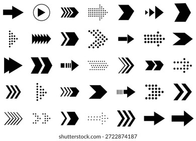 Coleção de cursores de seta, diferentes sinais de seta. Vetor de ícones com setas pretas. Ícones de seta definidos. Conjunto de setas diferentes ou web design. Ilustração vetorial.