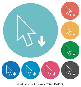 Arrow cursor down outline flat white icons on round color backgrounds