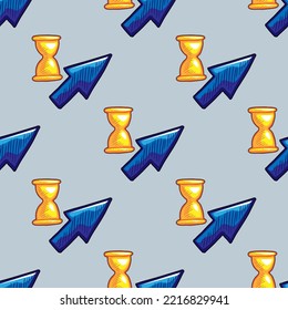 Arrow cursor and hourglass vector seamless pattern