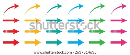 Arrow And Cursor Icons colorful. Arrow. Cursor. Arrow vector icon. Modern simple arrows. Collection different Arrows on flat style for web design or interface.