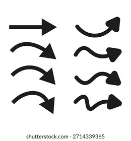 Arrow cursor icons. Direction movement symbols. Dynamic path Vector set. Black simple graphic. EPS 10.