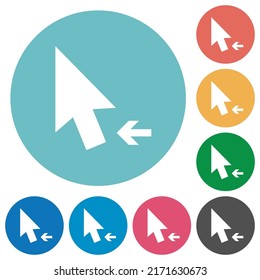 Arrow cursor left solid flat white icons on round color backgrounds