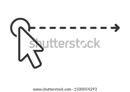 Arrow cursor moving along a dotted line, Click and drag