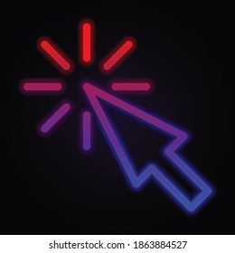 Arrow, cursor neon icon on dark background