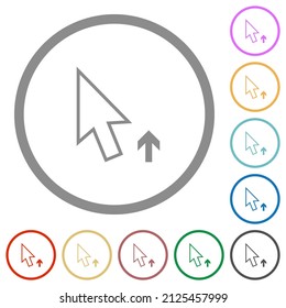 Arrow cursor up outline flat color icons in round outlines on white background