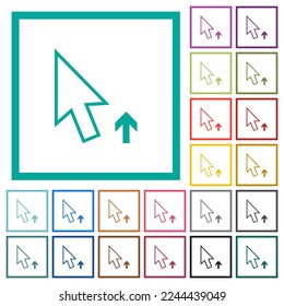 Cursor de flecha arriba contorno iconos de color plano con marcos cuadrantes en fondo blanco
