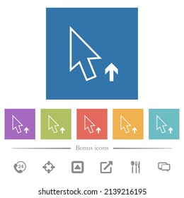 Arrow cursor up outline flat white icons in square backgrounds. 6 bonus icons included.