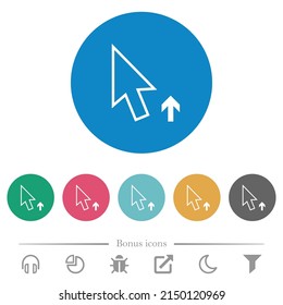 Arrow cursor up outline flat white icons on round color backgrounds. 6 bonus icons included.
