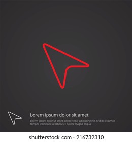 arrow cursor outline thin symbol, red on dark background, logo editable, creative template 