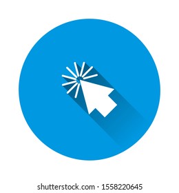 Arrow, the cursor pointing to the point. The cursor clicks on blue background. Flat image with long shadow.