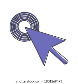 , el cursor que apunta al punto. El cursor hace clic en el estilo de dibujo del botón sobre fondo aislado blanco.