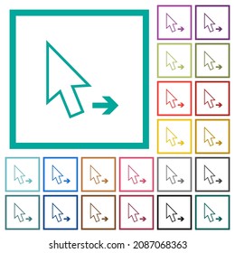 Arrow cursor right outline flat color icons with quadrant frames on white background