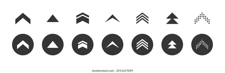 Arrow cursor round icon set. Modern web up down black Arrows Sign Symbol collection