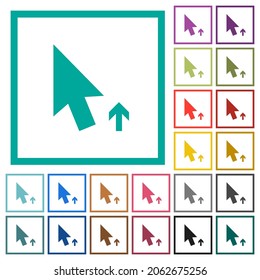 Arrow cursor up solid flat color icons with quadrant frames on white background