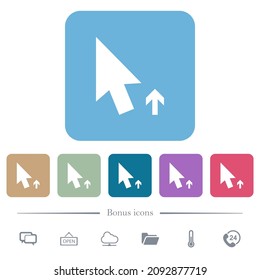 Arrow cursor up solid white flat icons on color rounded square backgrounds. 6 bonus icons included
