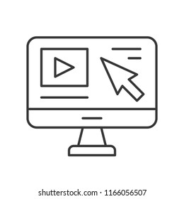 arrow cursor and video clip on computer desktop screen, landing page concept