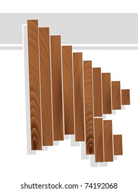 Arrow cursor in wood grain texture style isolated on white