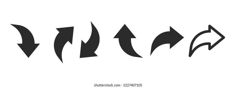 Arrow curve circle spin icon pictogram vector or bent circle upward share refresh button black line outline art silhouette cursor element graphic, change refresh or undo skip down simple sign clipart