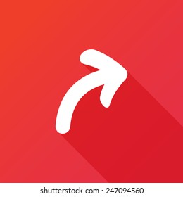 Arrow curve pointing to right icon. Modern design flat style icon with long shadow effect