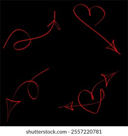 Arrow curve and wavy line icon collection for decorative design. Pointing arrows. Vector illustration drawn by hand without artificial intelligence