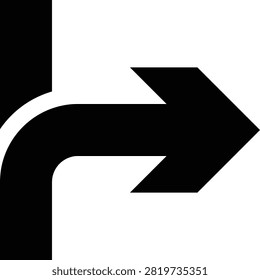 Arrow Curved Path Right Solid Icon, Direction Navigation Redirect