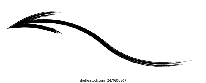 The arrow is curved. Sketch. The black curly arrow points to the left. Hand drawn sign. Vector illustration. Directional signs made from brush strokes. Outline on isolated white background. 