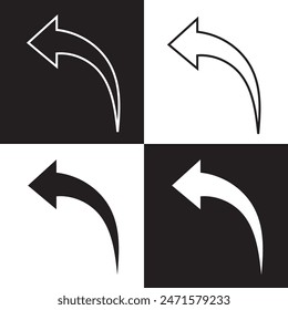 Arrow curved vector icon . up pointing sign . left . isolated black and white background . outline and filled version . EPS 10AI