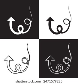 Icono de Vector curvado de flecha. signo de apuntar hacia arriba. izquierda. fondo blanco y negro aislado. contorno y versión rellena. EPS 10AI