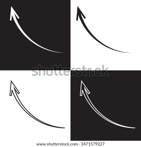 Arrow curved vector icon . up pointing sign . left . isolated black and white background . outline and filled version . EPS 10AI