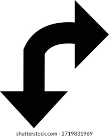 Flecha curvada hacia abajo Vector negro